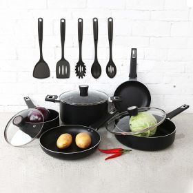 Aluminum Nonstick Midweight 13pcs Cookware Set Dishwasher Safe - black.